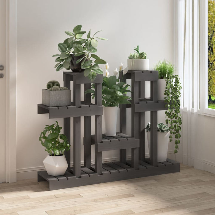 Plantenstandaard grijs 104,5x25x77,5 cm massief grenenhout - Griffin Retail