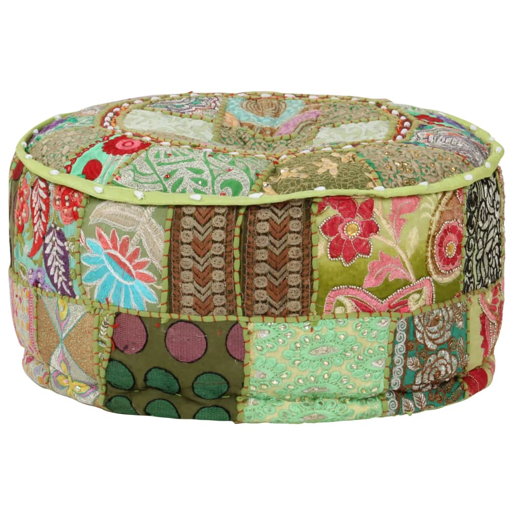 Poef patchwork rond handgemaakt 40x20 cm katoen groen - Griffin Retail