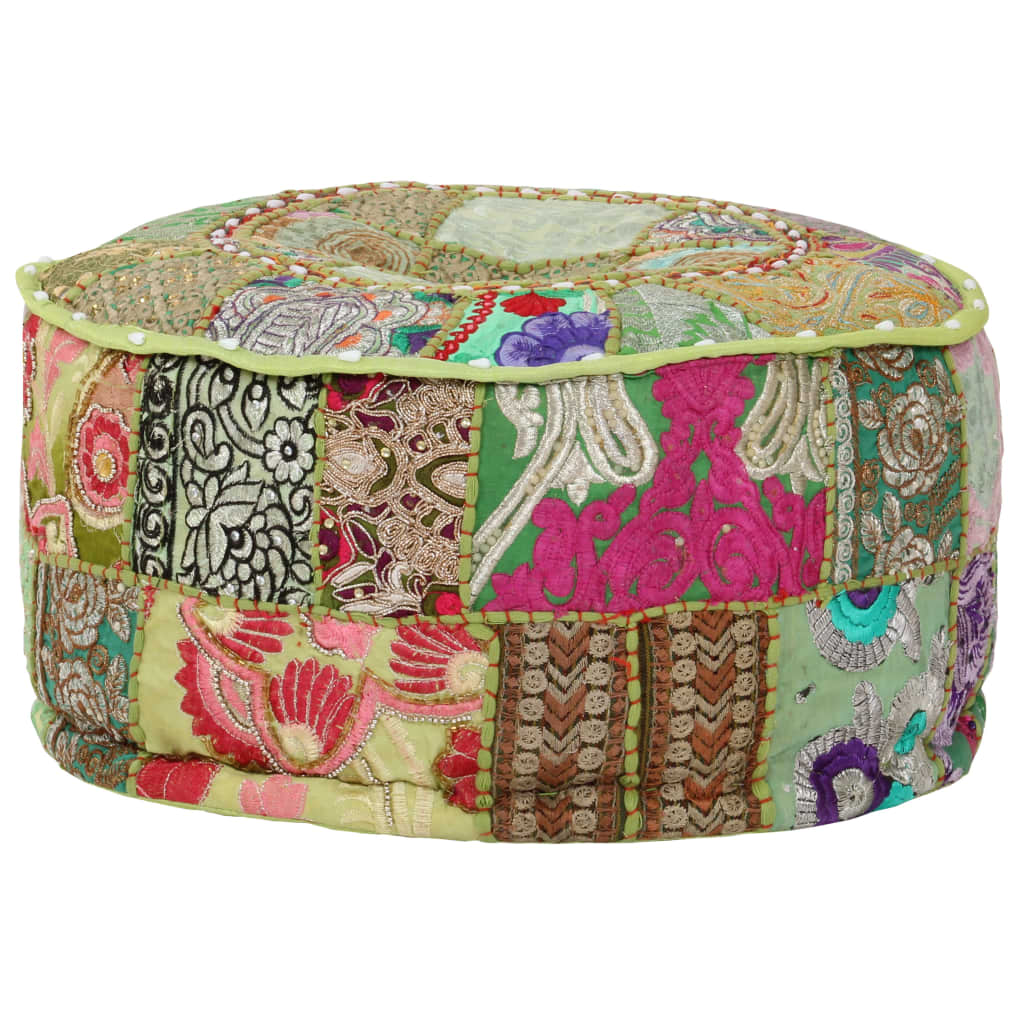 Poef patchwork rond handgemaakt 40x20 cm katoen groen - Griffin Retail