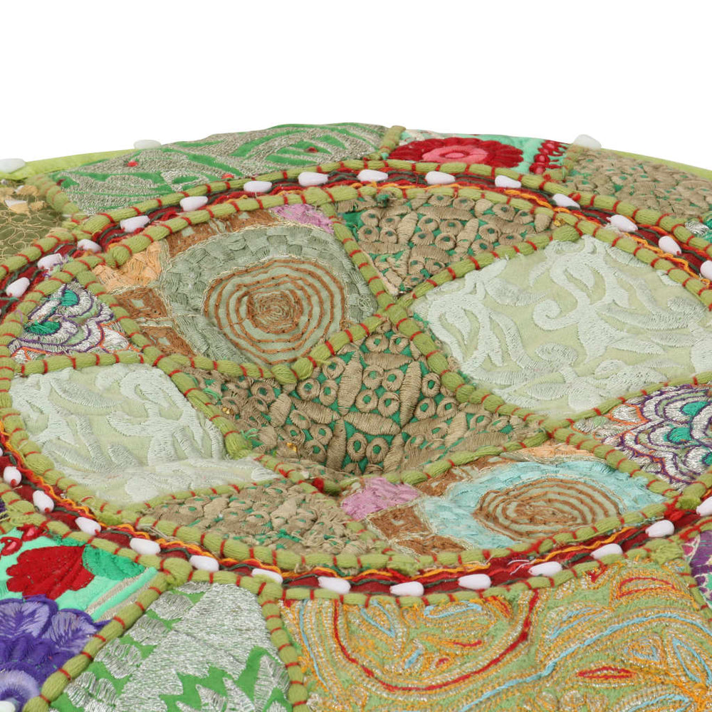 Poef patchwork rond handgemaakt 40x20 cm katoen groen - Griffin Retail