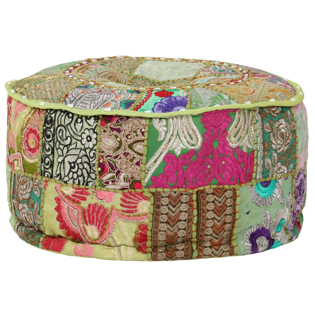 Poef patchwork rond handgemaakt 40x20 cm katoen groen - Griffin Retail