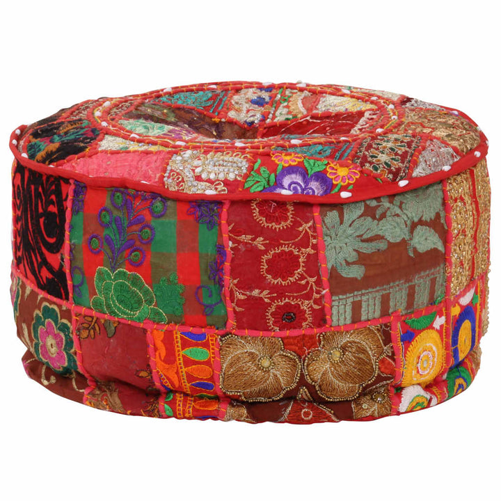 Poef patchwork rond handgemaakt 40x20 cm katoen rood - Griffin Retail