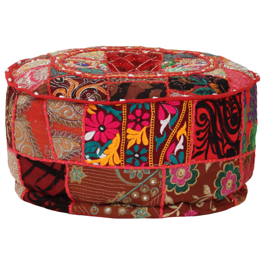 Poef patchwork rond handgemaakt 40x20 cm katoen rood - Griffin Retail