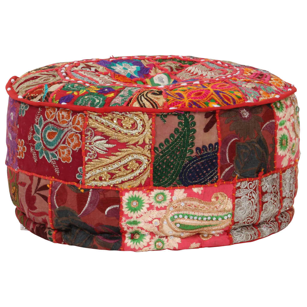 Poef patchwork rond handgemaakt 40x20 cm katoen rood - Griffin Retail