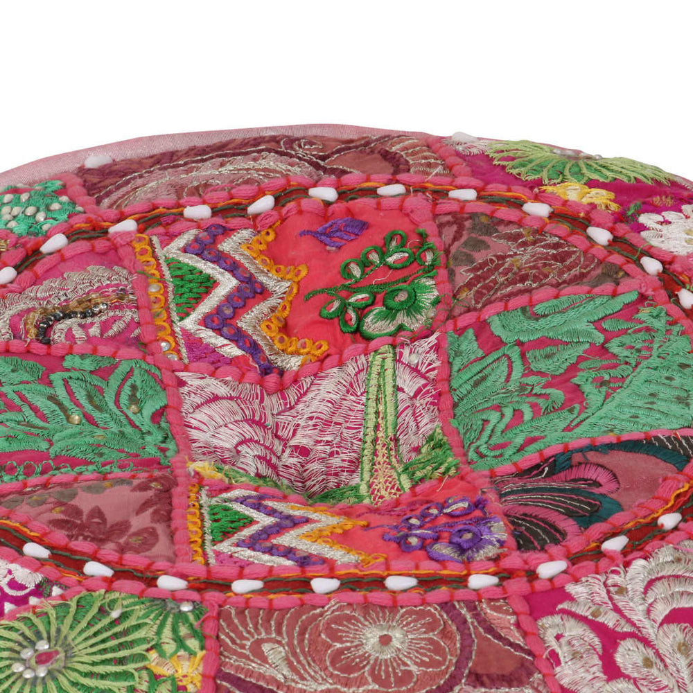 Poef patchwork rond handgemaakt 40x20 cm katoen roze - Griffin Retail