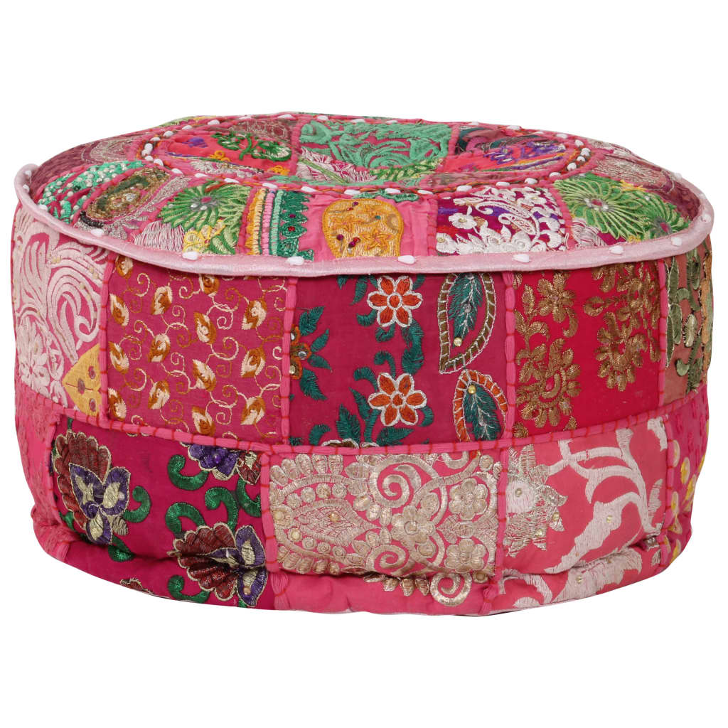 Poef patchwork rond handgemaakt 40x20 cm katoen roze - Griffin Retail