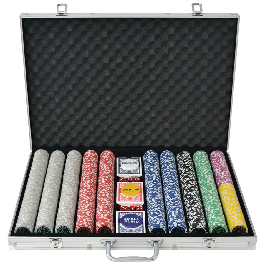 Pokerset met 1000 laser chips aluminium - Griffin Retail