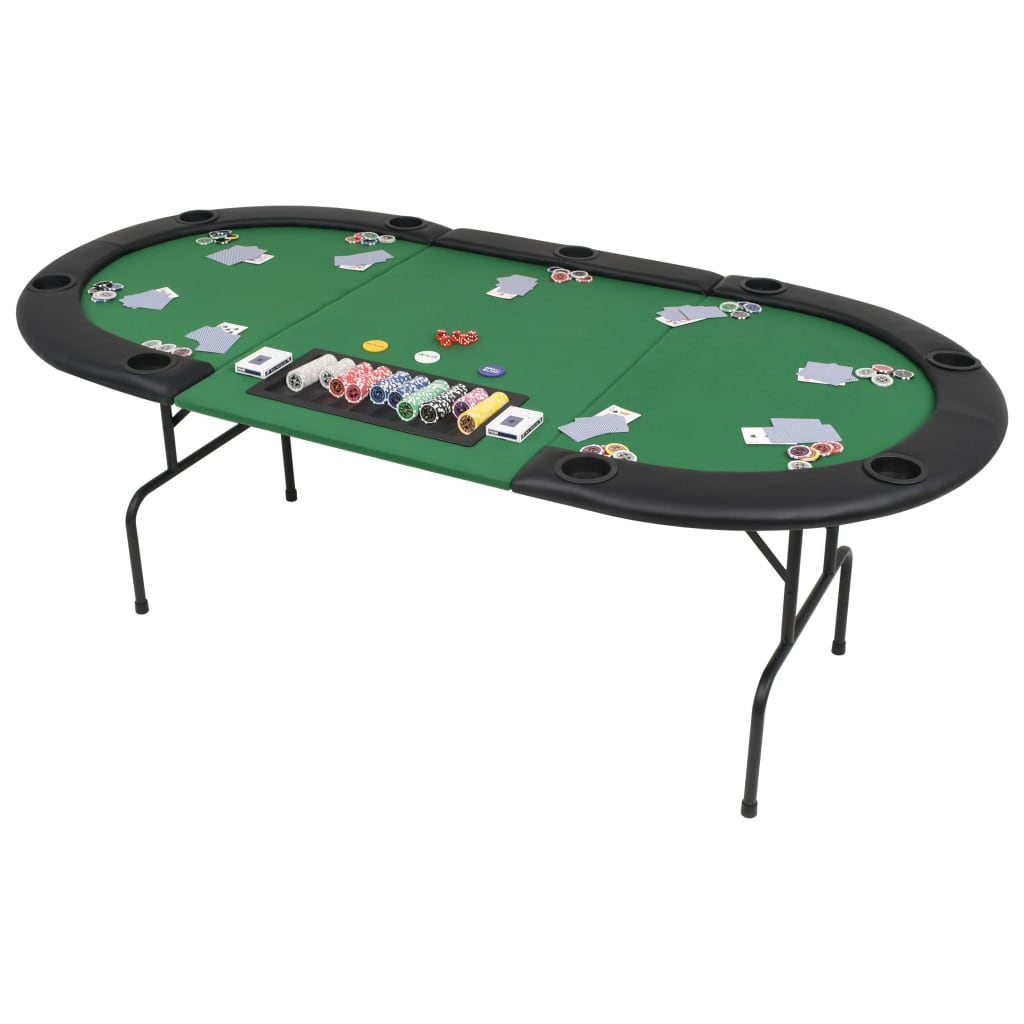 Pokertafel voor 9 spelers ovaal 3-voudig inklapbaar groen - Griffin Retail