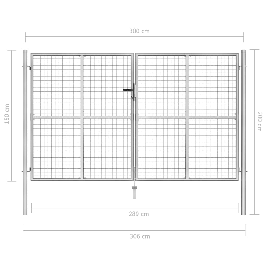 Poort 306x200 cm gegalvaniseerd staal zilverkleurig - Griffin Retail