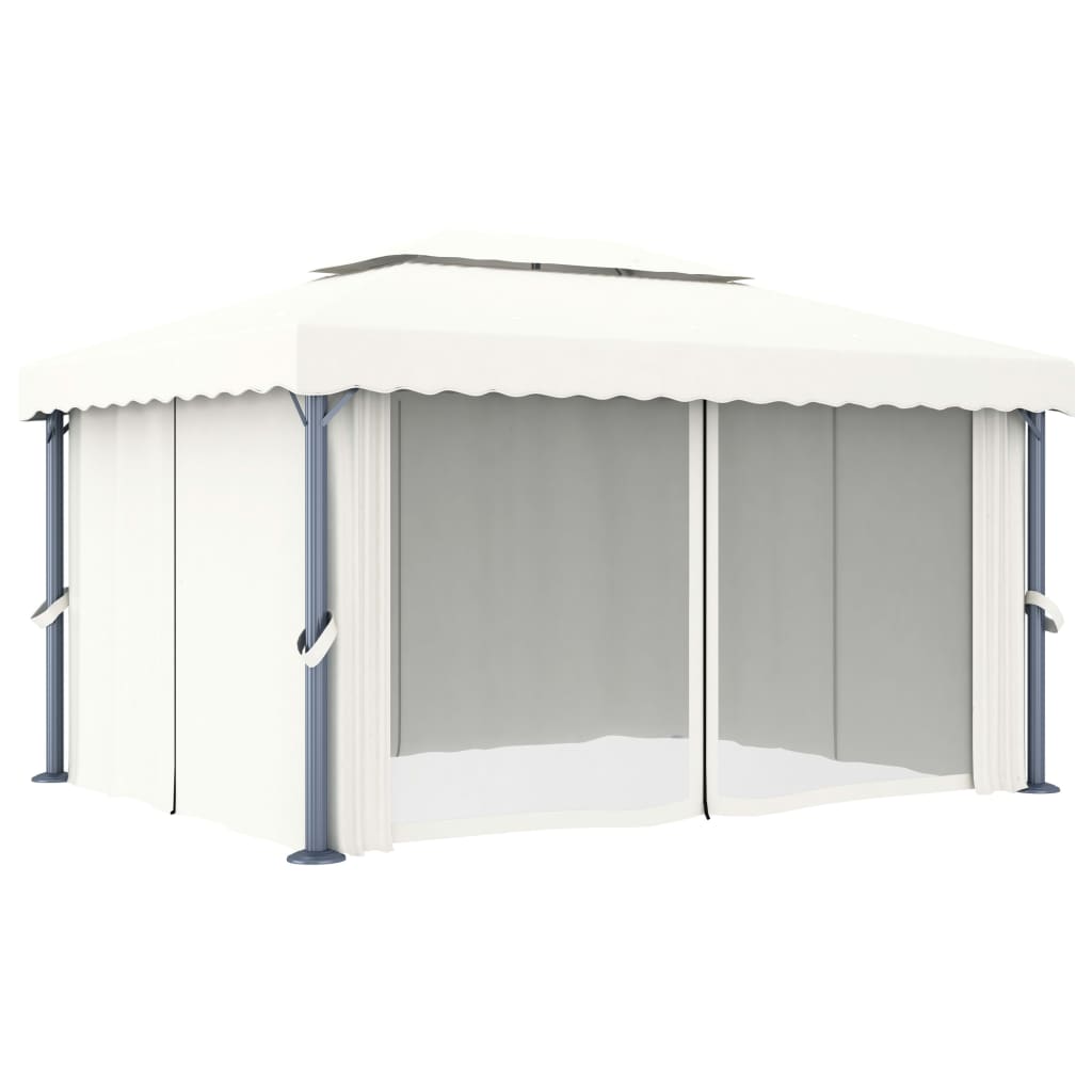 Prieel met gordijn en lichtslinger 4x3 m crèmewit - Griffin Retail