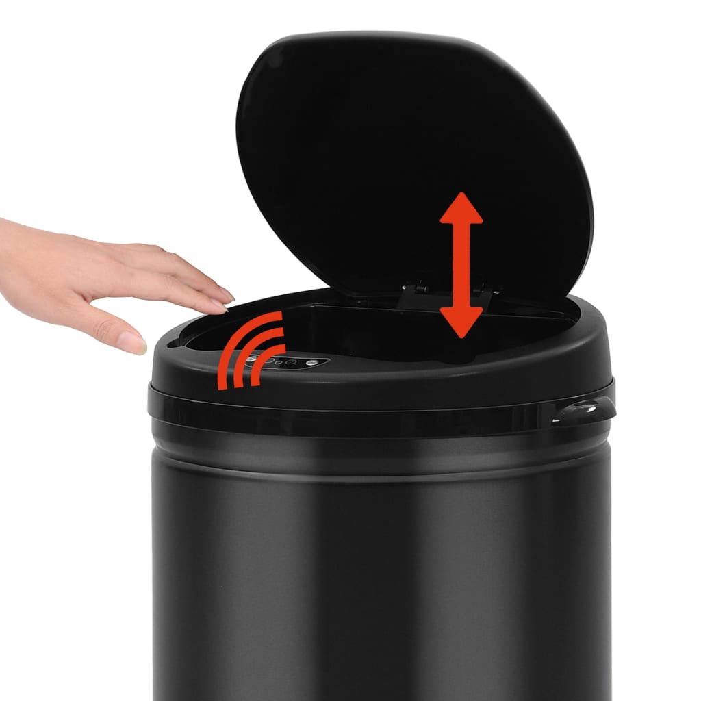 Prullenbak met automatische sensor 40 L koolstofstaal zwart - Griffin Retail