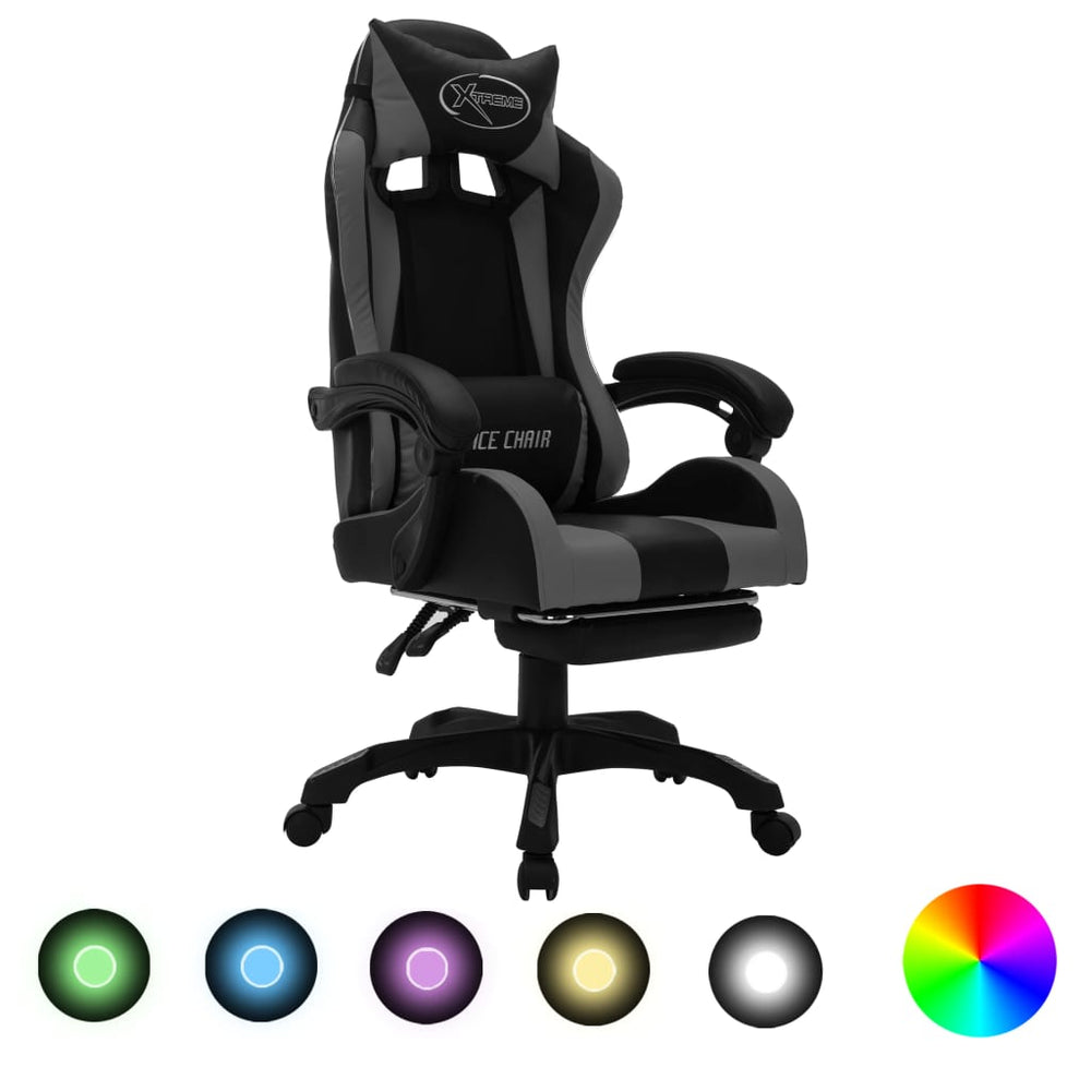 Racestoel met RGB LED-verlichting kunstleer grijs en zwart - Griffin Retail