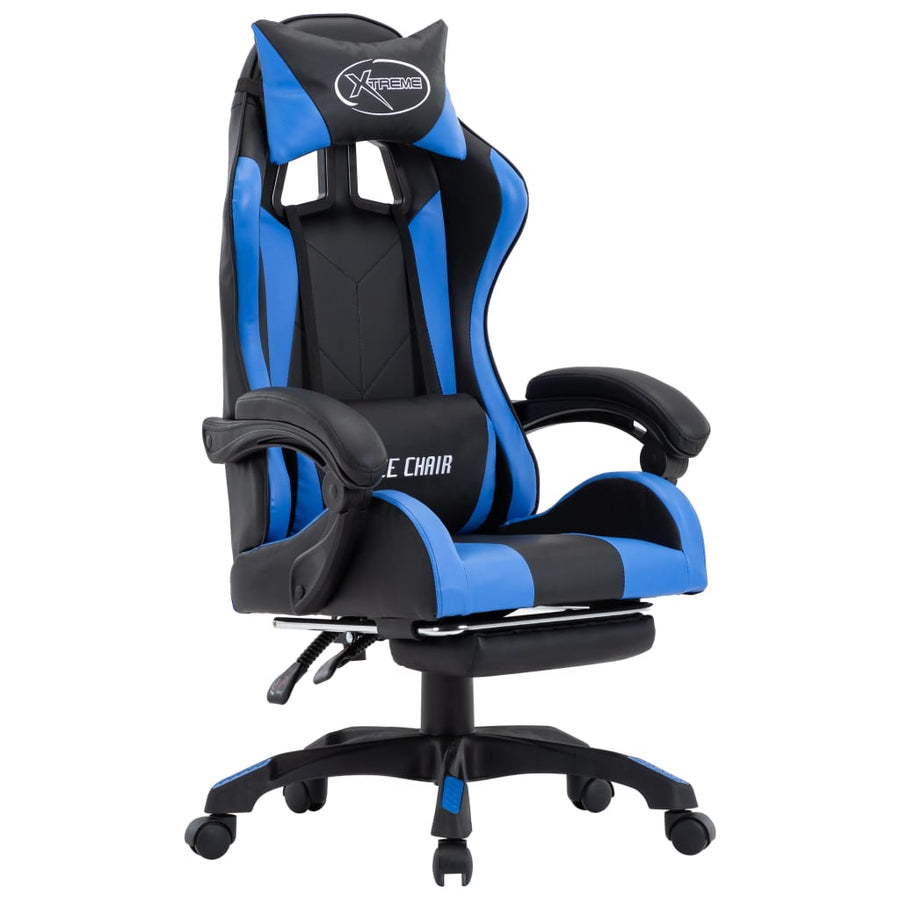 Racestoel met voetensteun kunstleer blauw en zwart - Griffin Retail