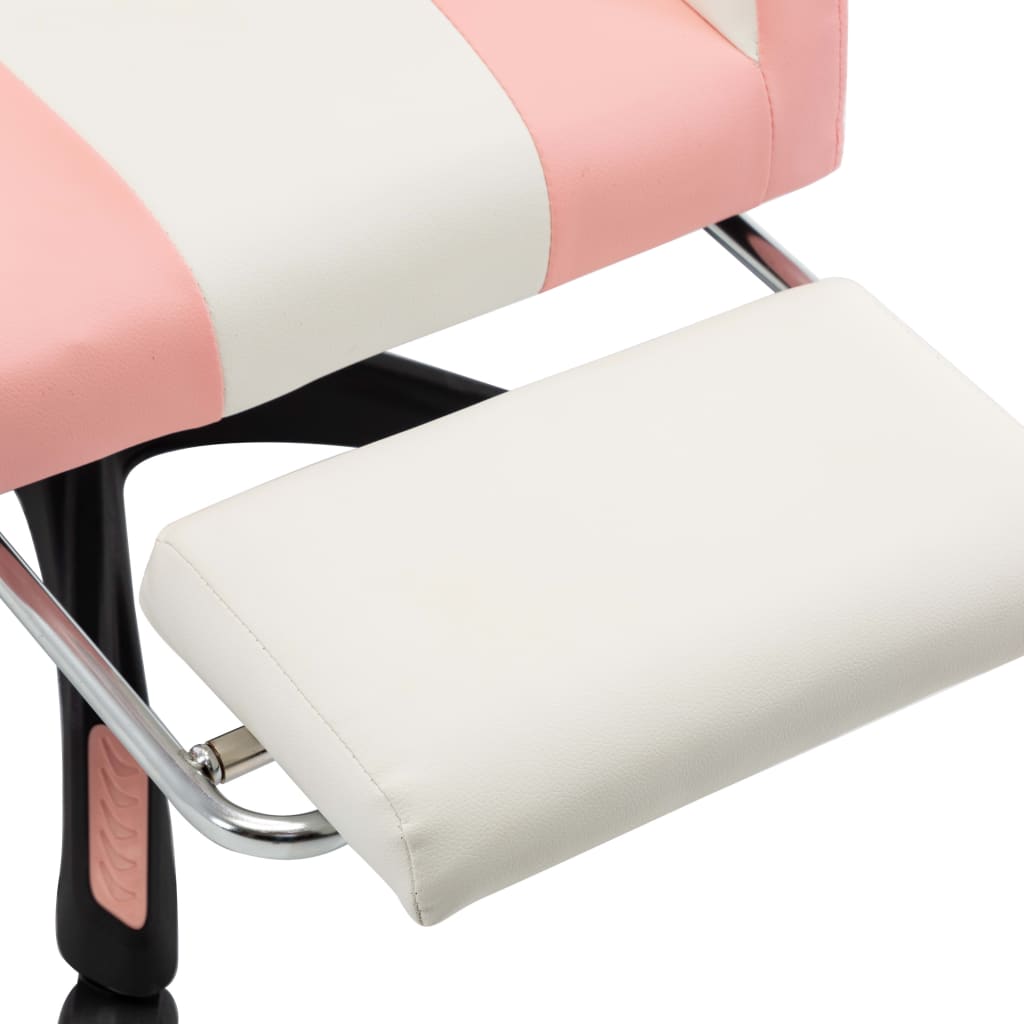 Racestoel met voetensteun kunstleer roze en wit - Griffin Retail