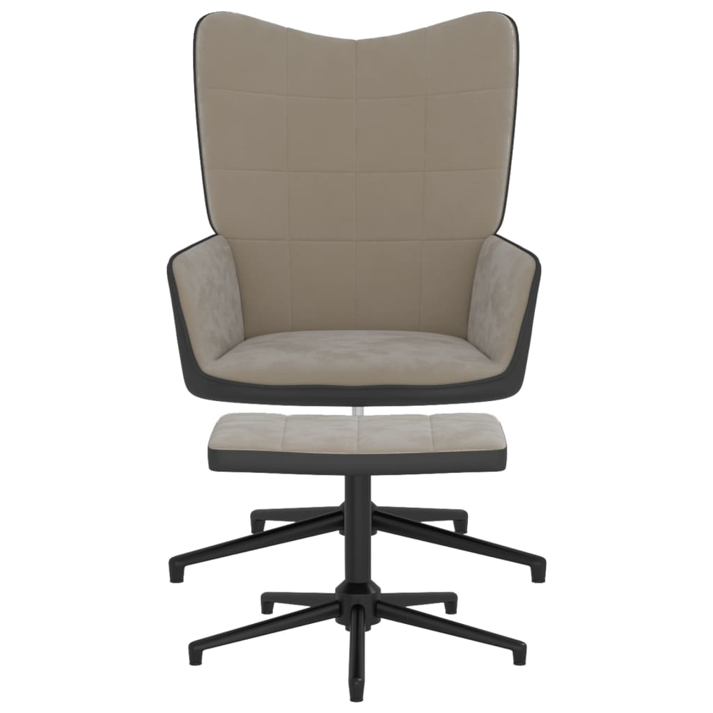 Relaxstoel met voetenbank fluweel en PVC lichtgrijs - Griffin Retail