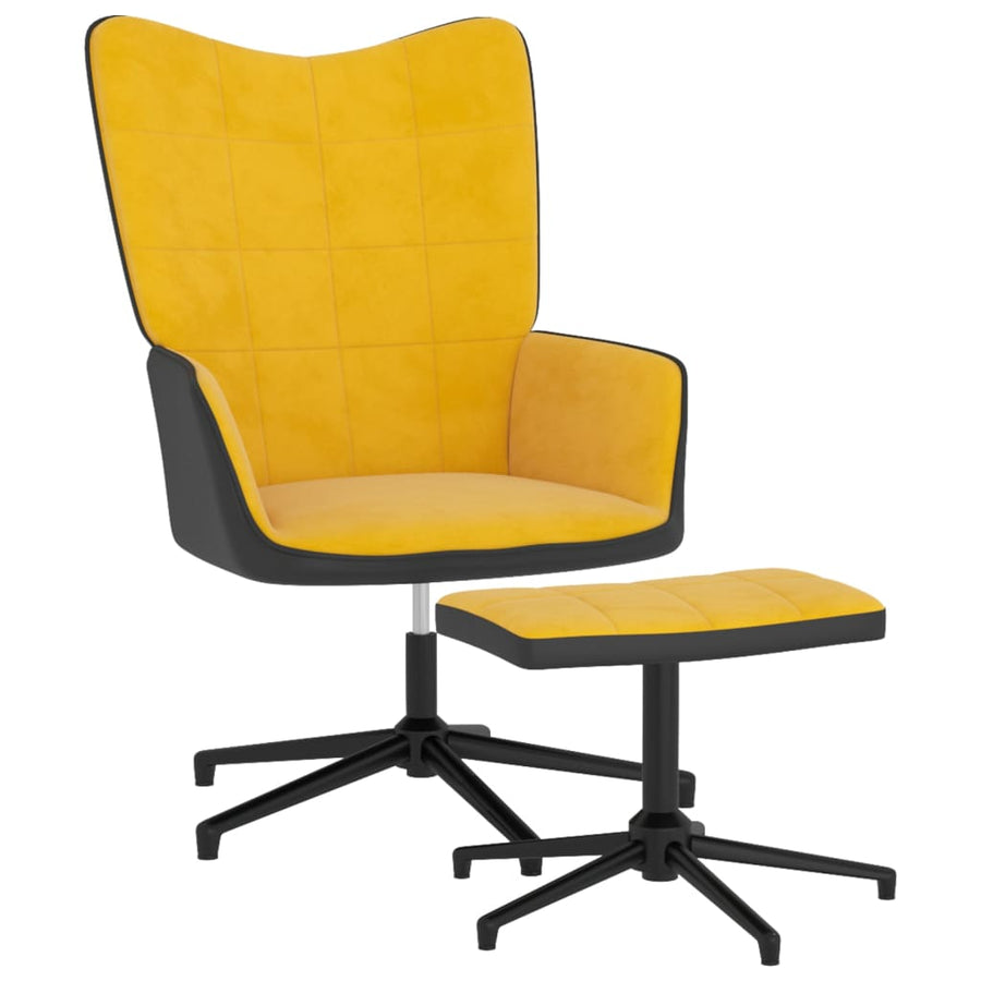 Relaxstoel met voetenbank fluweel en PVC mosterdgeel - Griffin Retail