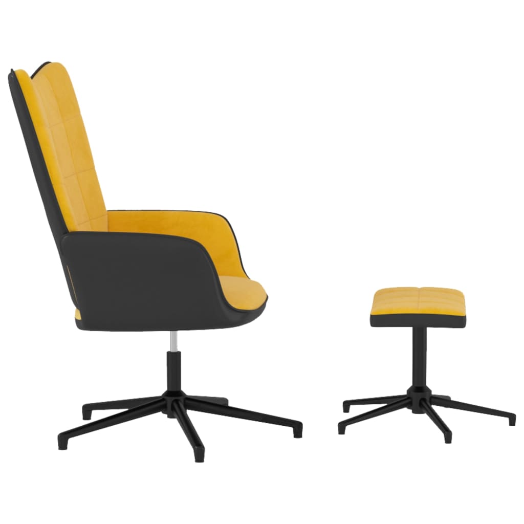 Relaxstoel met voetenbank fluweel en PVC mosterdgeel - Griffin Retail