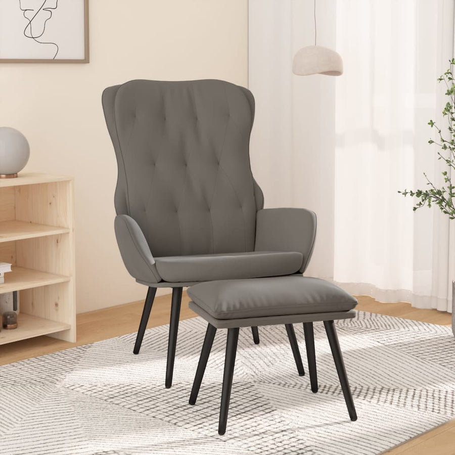 Relaxstoel met voetenbank fluweel lichtgrijs - Griffin Retail