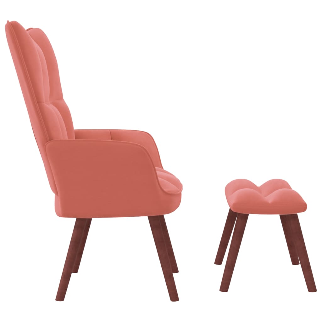 Relaxstoel met voetenbank fluweel roze - Griffin Retail