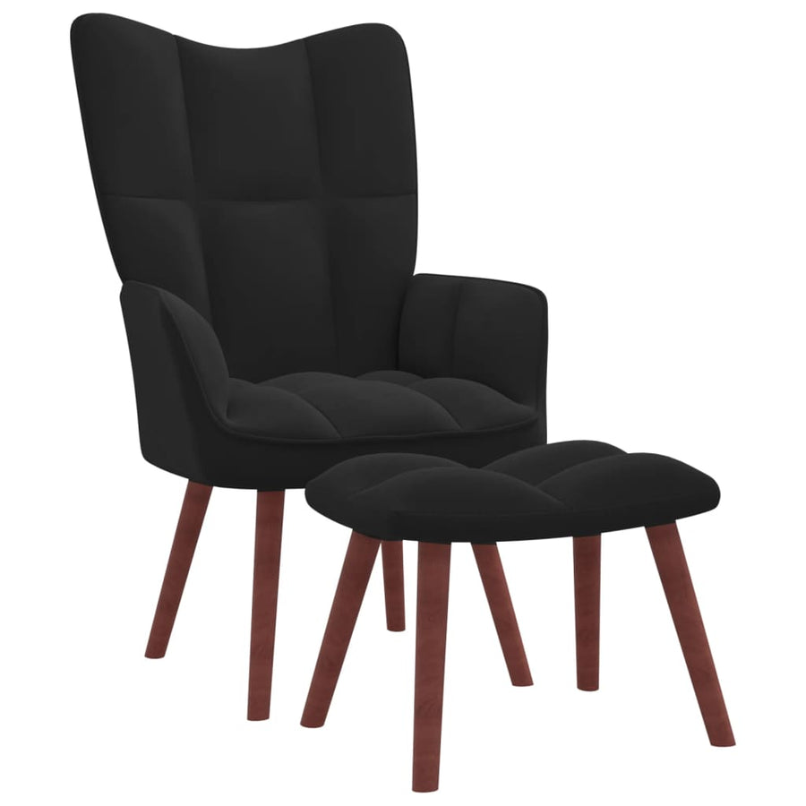 Relaxstoel met voetenbank fluweel zwart - Griffin Retail