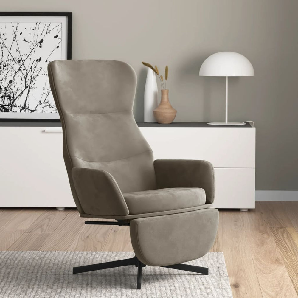 Relaxstoel met voetensteun fluweel lichtgrijs - Griffin Retail