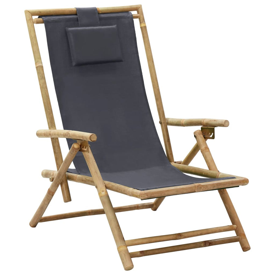 Relaxstoel verstelbaar bamboe en stof donkergrijs - Griffin Retail