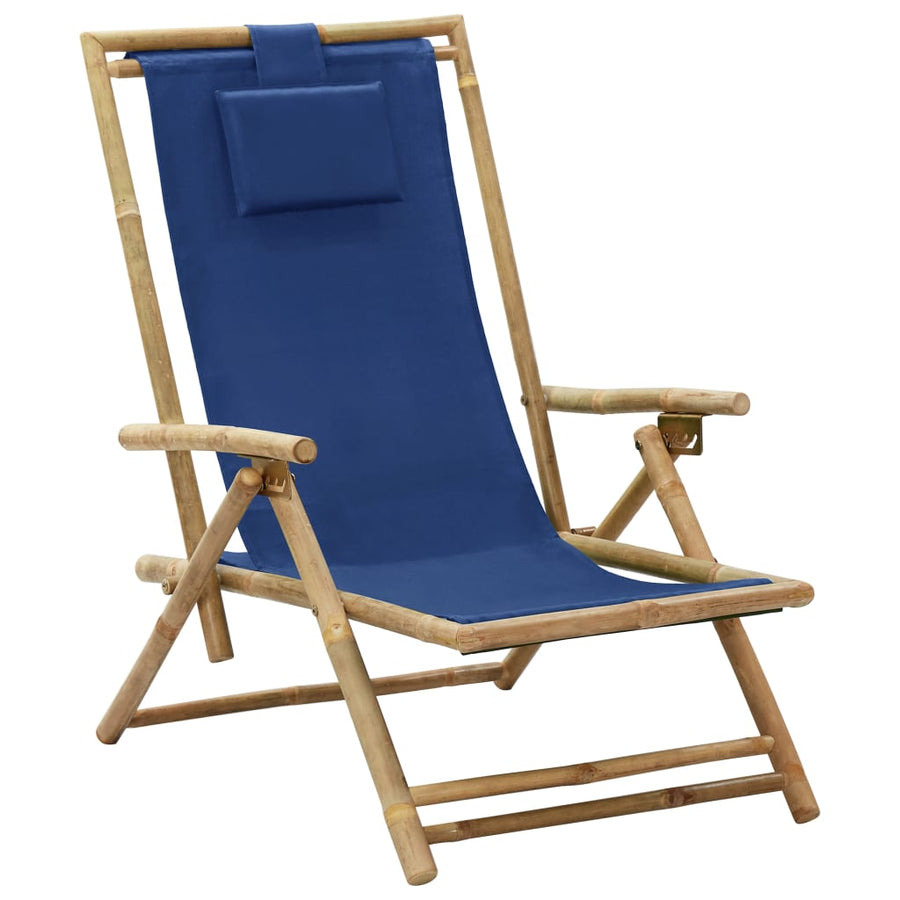 Relaxstoel verstelbaar bamboe en stof marineblauw - Griffin Retail