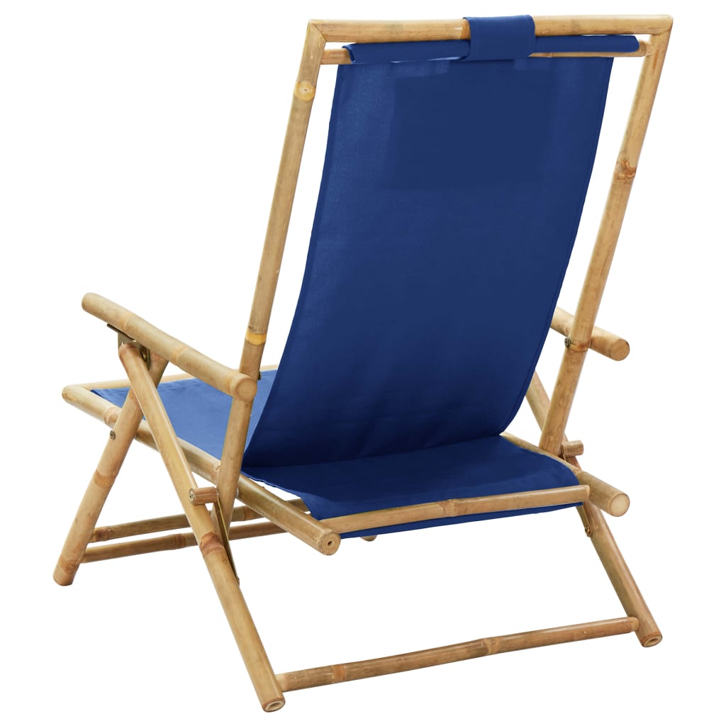 Relaxstoel verstelbaar bamboe en stof marineblauw - Griffin Retail
