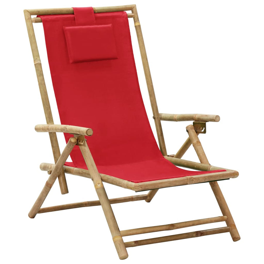 Relaxstoel verstelbaar bamboe en stof rood - Griffin Retail