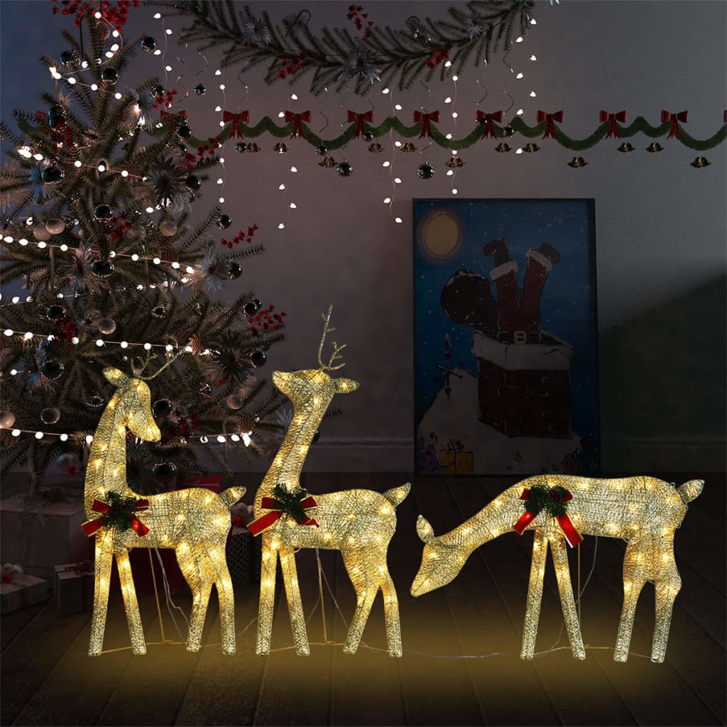 Rendierfamilie Kerstmis warmwit 270x7x90 cm mesh goudkleurig - Griffin Retail