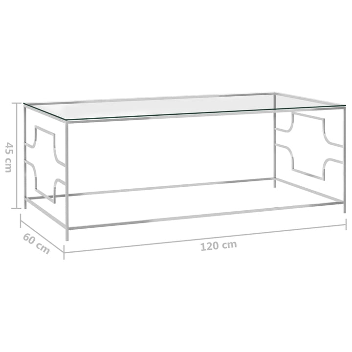 Salontafel 120x60x45 cm roestvrij staal en glas zilverkleurig - Griffin Retail