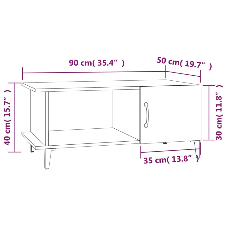 Salontafel 90x50x40 cm bewerkt hout grijs sonoma eikenkleurig - Griffin Retail