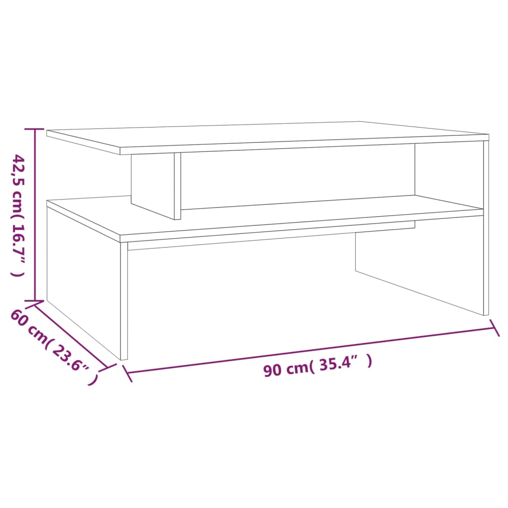 Salontafel 90x60x42,5 cm bewerkt hout grijs sonoma eikenkleurig - Griffin Retail