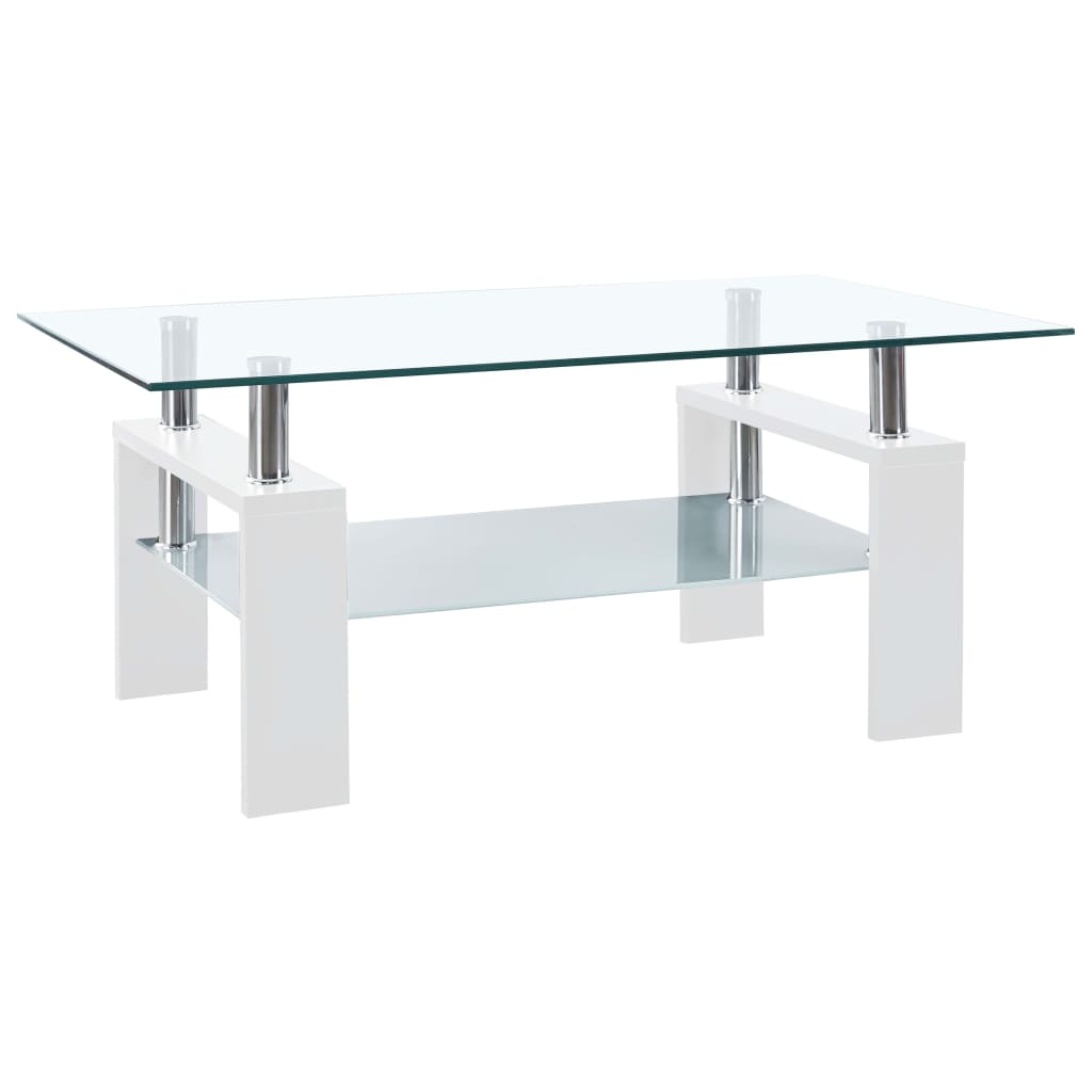 Salontafel 95x55x40 cm gehard glas transparant en wit - Griffin Retail