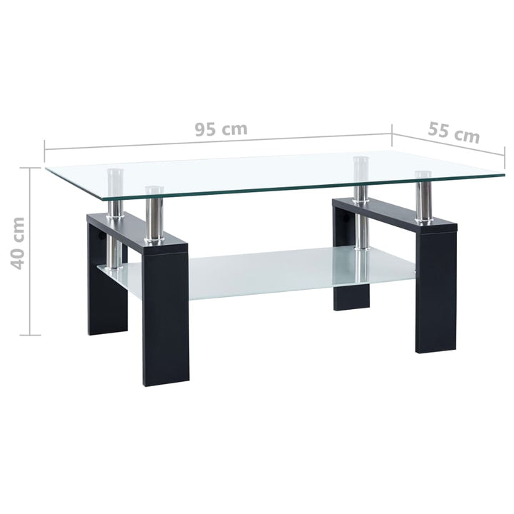 Salontafel 95x55x40 cm gehard glas transparant en zwart - Griffin Retail