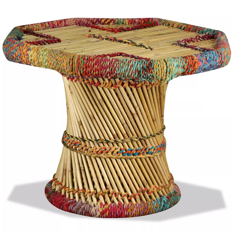 Salontafel achthoekig met chindi details bamboe meerkleurig - Griffin Retail