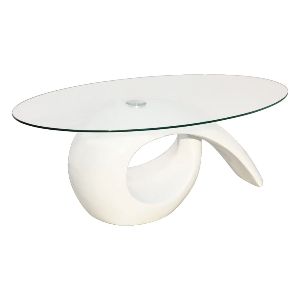 Salontafel met ovaal glazen tafelblad hoogglans wit - Griffin Retail