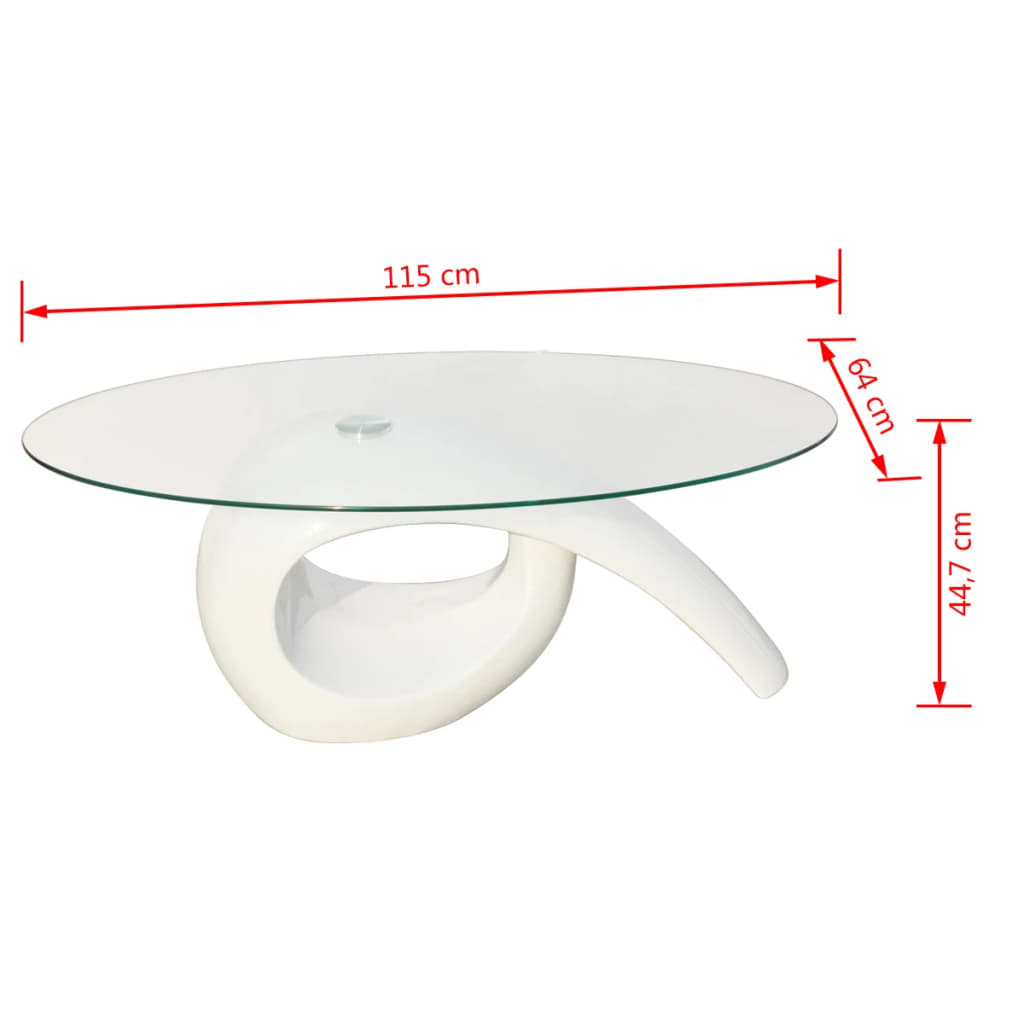 Salontafel met ovaal glazen tafelblad hoogglans wit - Griffin Retail