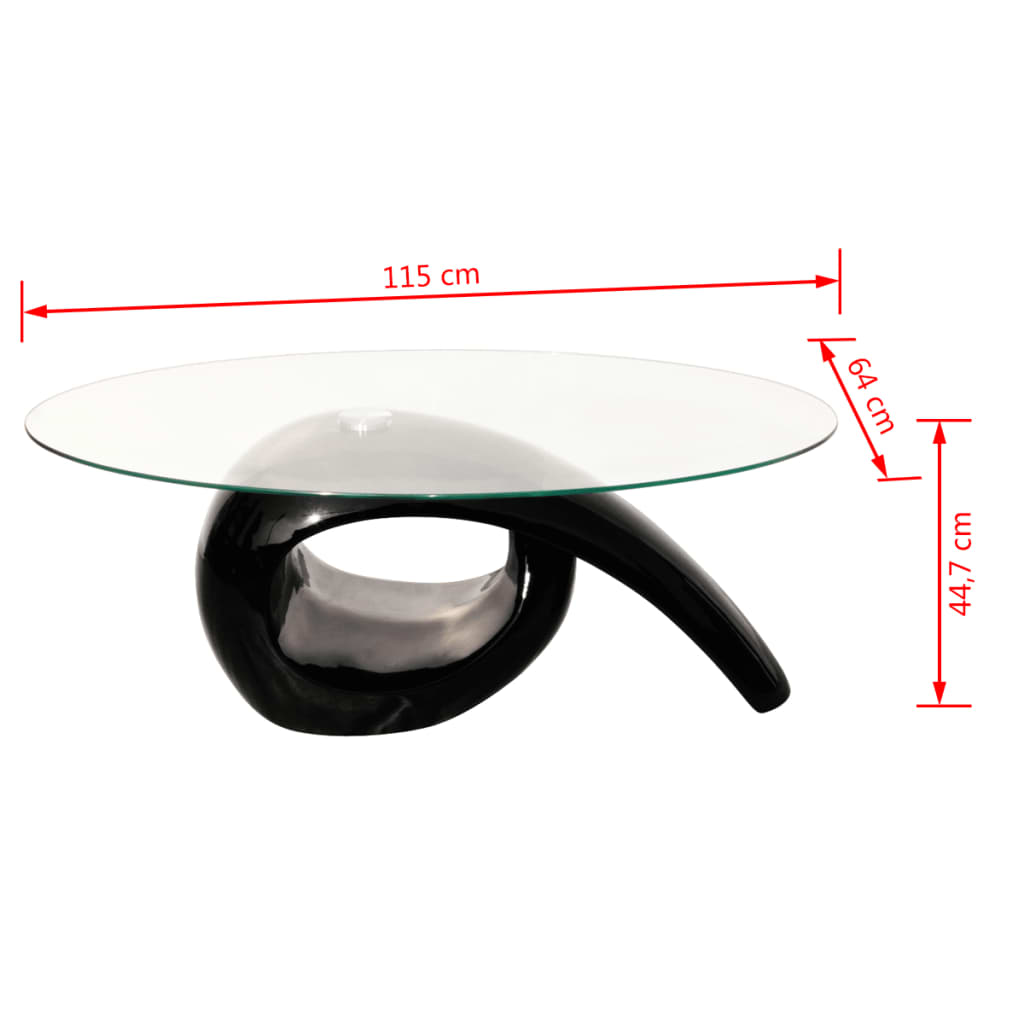 Salontafel met ovaal glazen tafelblad hoogglans zwart - Griffin Retail