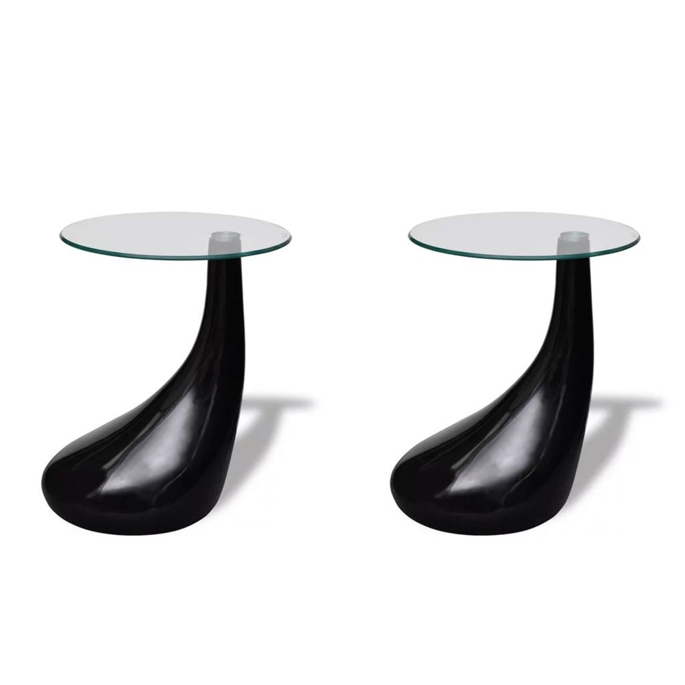 Salontafel met rond glazen tafelblad hoogglans zwart 2 st - Griffin Retail