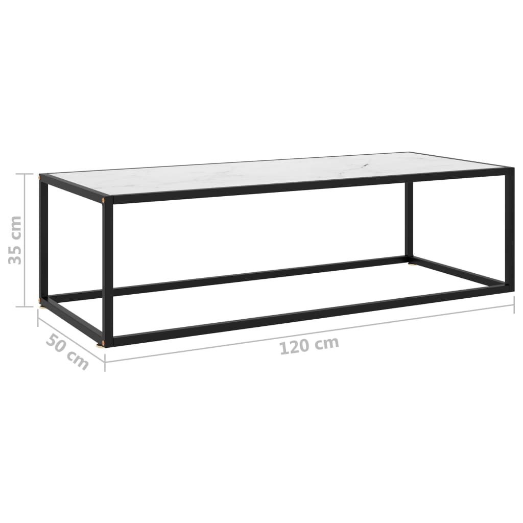 Salontafel met wit marmerglas 120x50x35 cm zwart - Griffin Retail