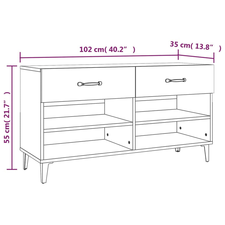 Schoenenkast 102x35x55 cm bewerkt hout betongrijs - Griffin Retail