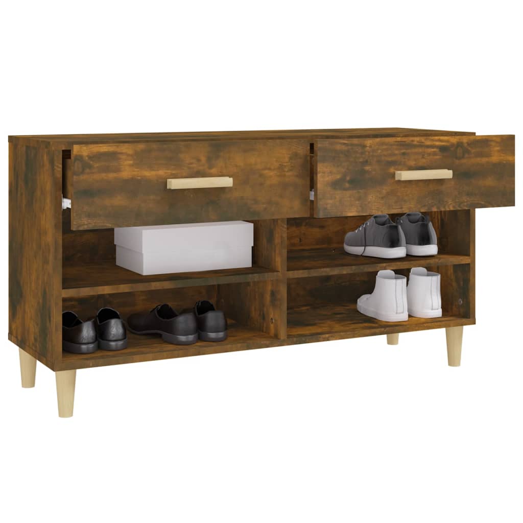 Schoenenkast 102x35x55 cm bewerkt hout gerookt eikenkleurig - Griffin Retail