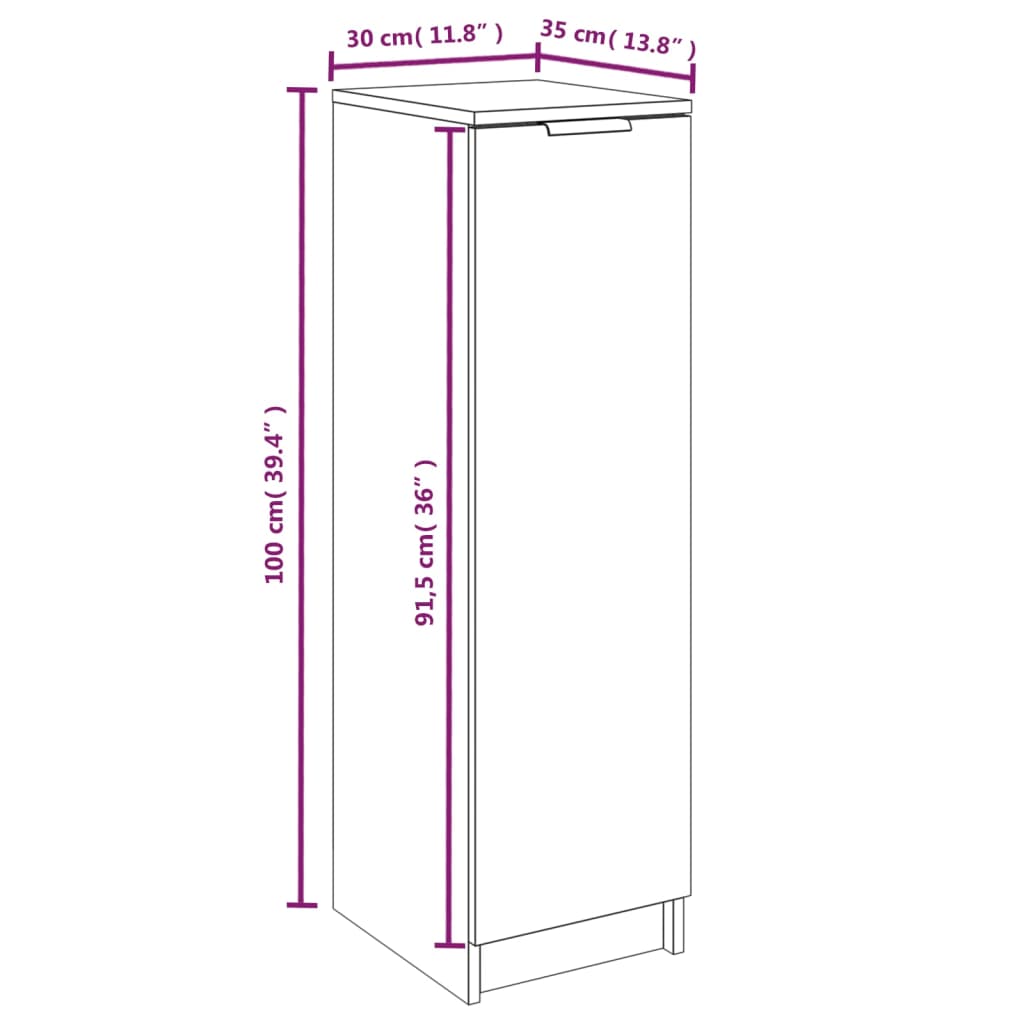 Schoenenkast 30x35x100 cm bewerkt hout hoogglans wit - Griffin Retail