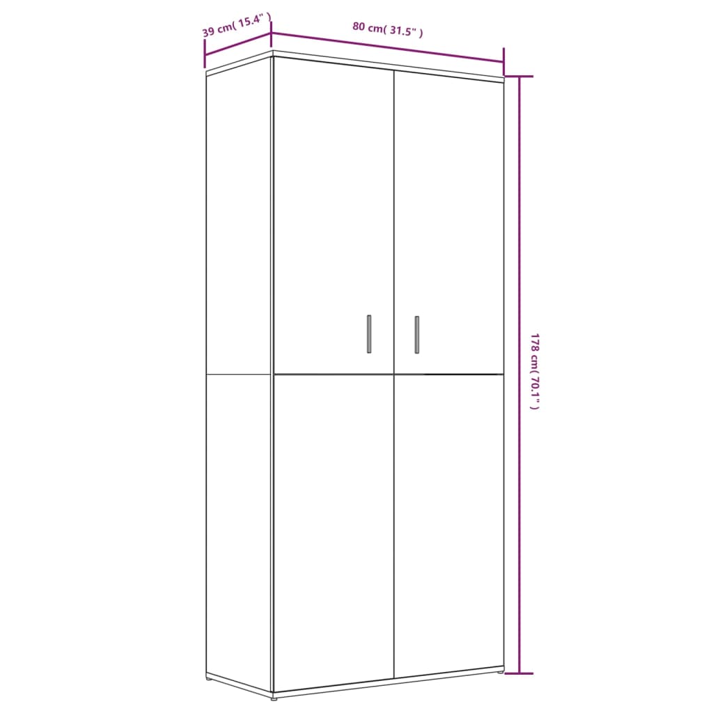 Schoenenkast 80x39x178 cm bewerkt hout bruineikenkleurig - Griffin Retail