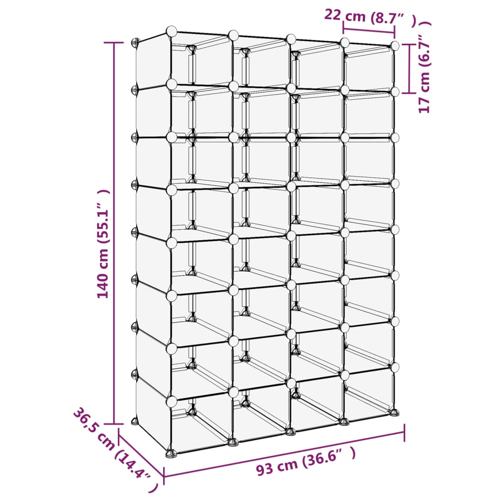 Schoenenrek 93x36,5x140 cm polypropeen transparant - Griffin Retail