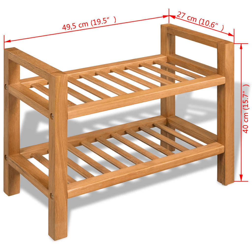 Schoenenrek met 2 schappen 49,5x27x40 cm massief eikenhout - Griffin Retail