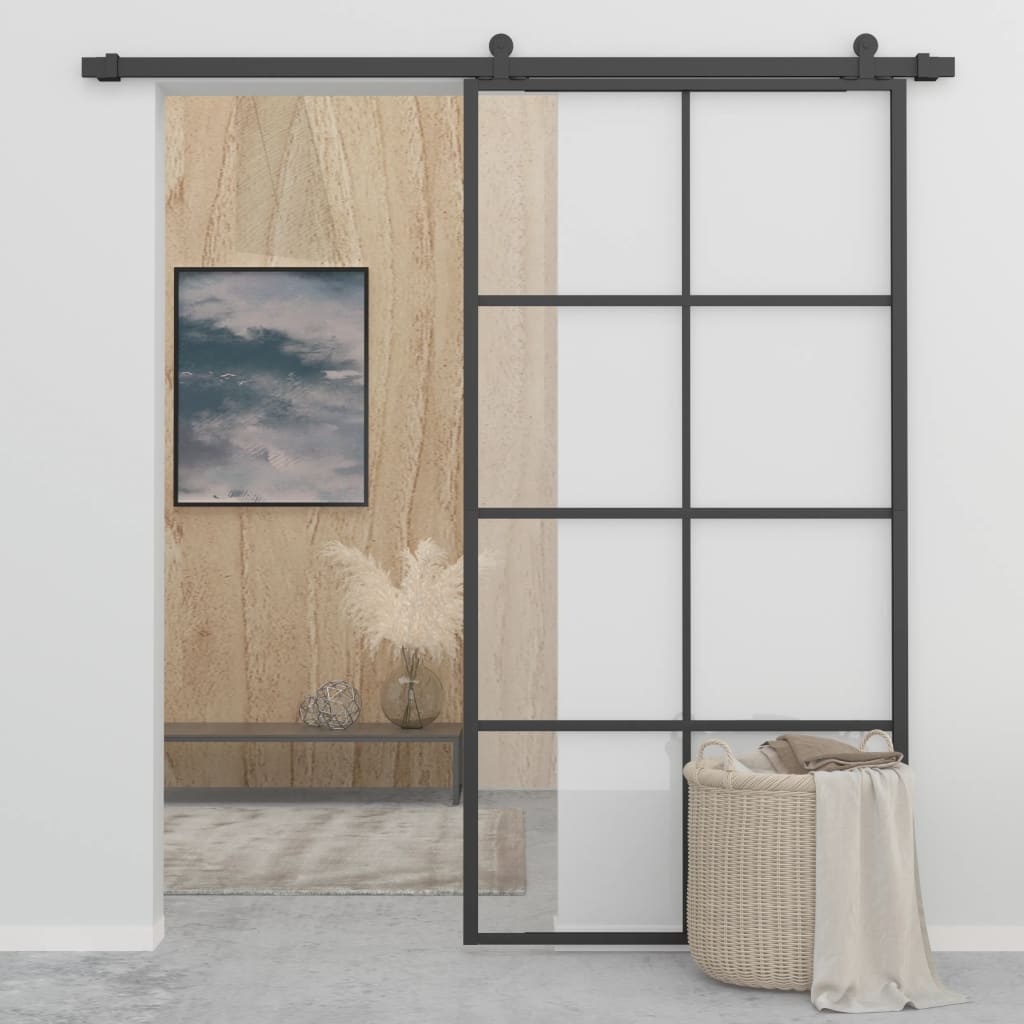 Schuifdeur 102,5x205 cm aluminium en ESG-glas zwart - Griffin Retail