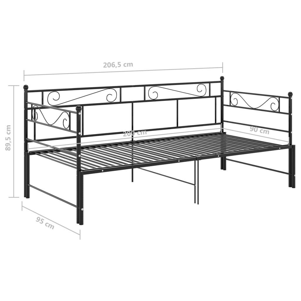 Slaapbankframe uittrekbaar metaal zwart 90x200 cm - Griffin Retail