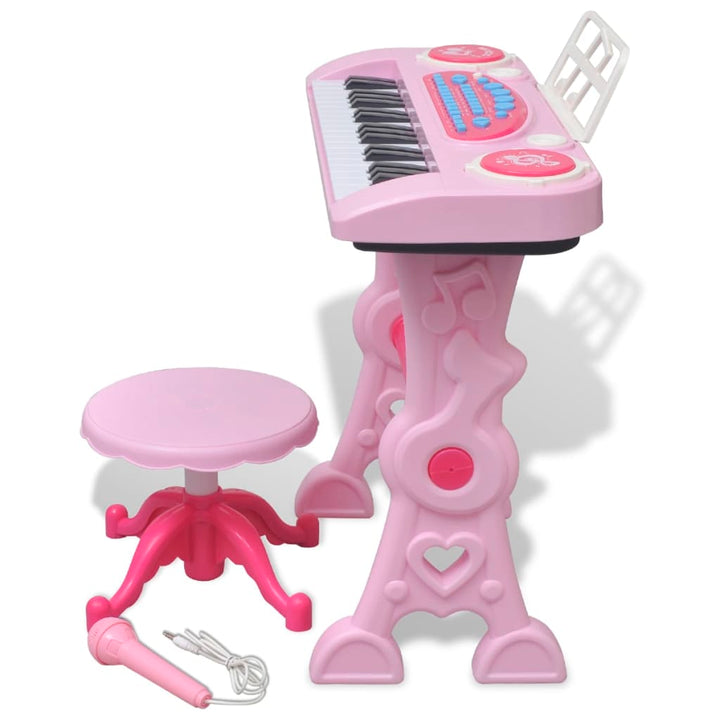 Speelgoedkeyboard met krukje/microfoon en 37 toetsen roze - Griffin Retail
